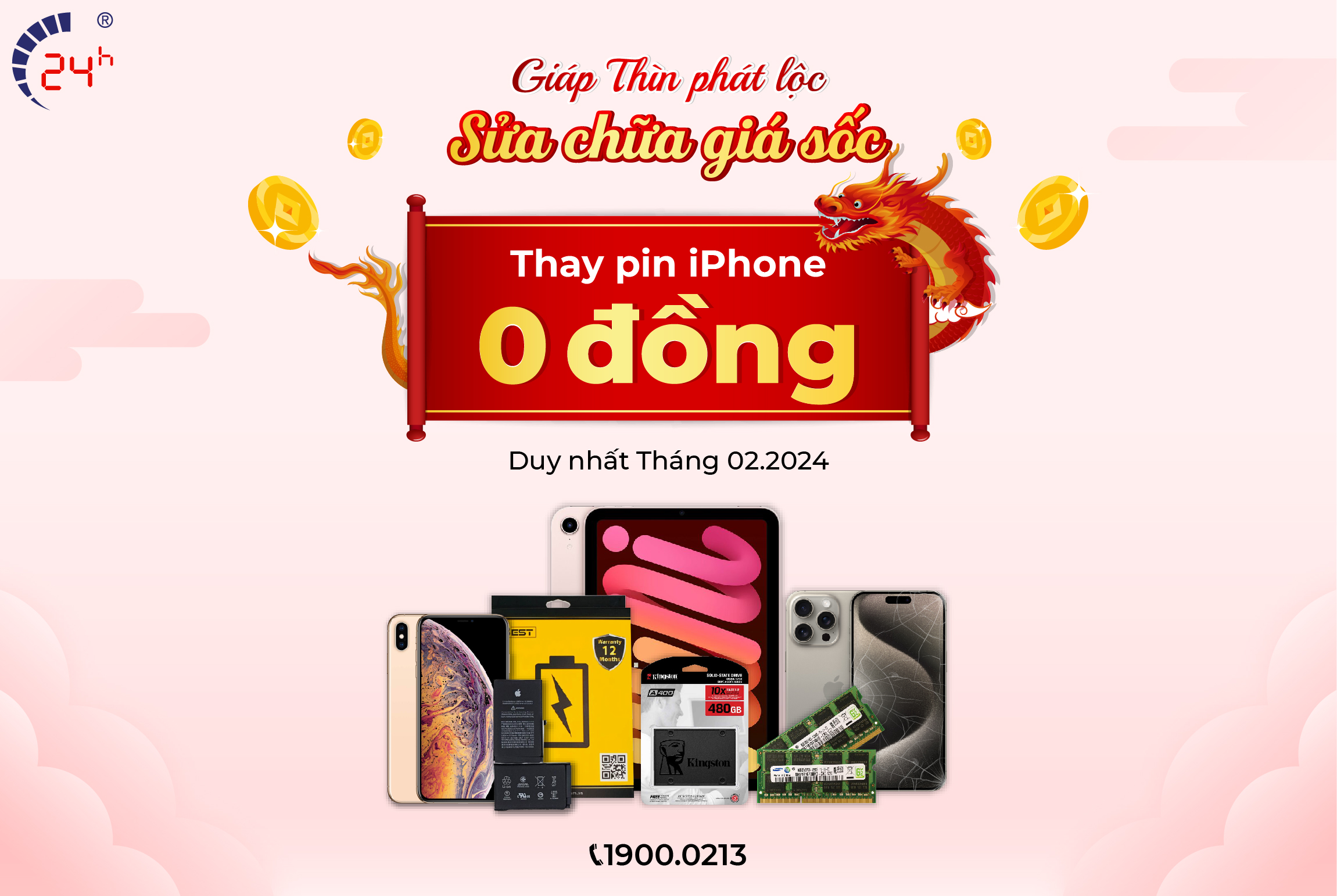 Giáp Thìn phát lộc - Sửa chữa giá sốc (Thay pin iPhone giá 0 đồng)