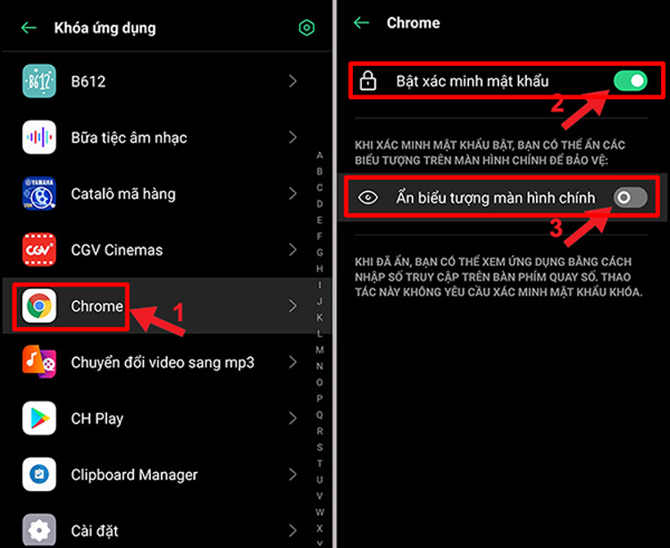 ẩn ứng dụng trên Oppo 