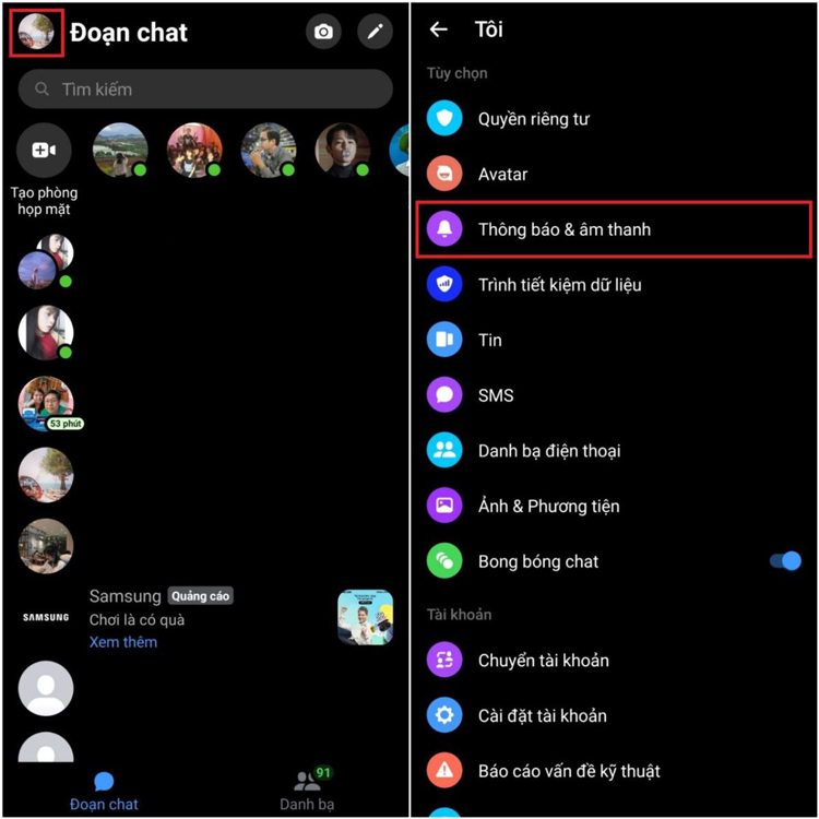 đổi nhạc chuông Messenger