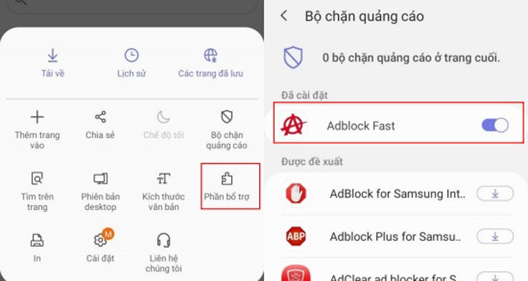 chặn quảng cáo tự bật lên trên Samsung