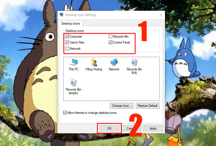ẩn icon trên desktop Windows 10