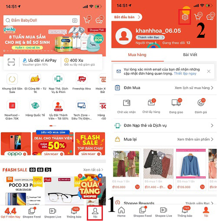 tắt thông báo shopee