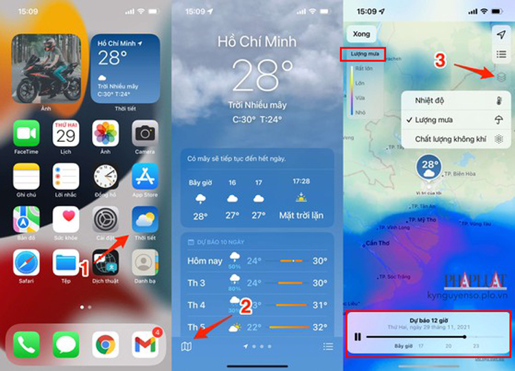 kiểm tra lượng mưa trên iPhone