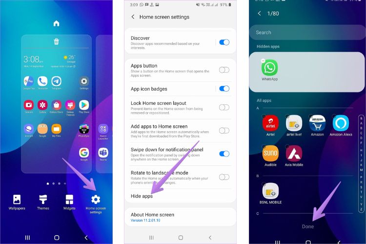 cách ẩn/hiển thị ứng dụng trên samsung