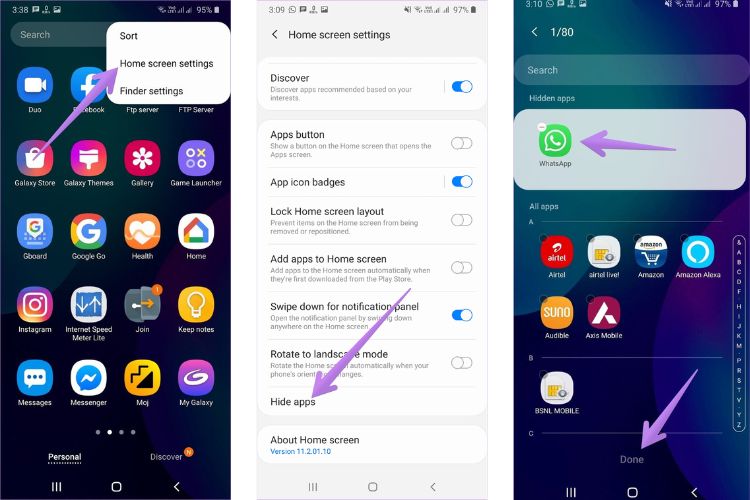 cách ẩn/hiển thị ứng dụng trên samsung