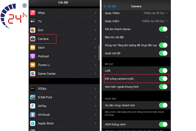 Tắt tính năng tự phản chiếu camera trước iPhone 12