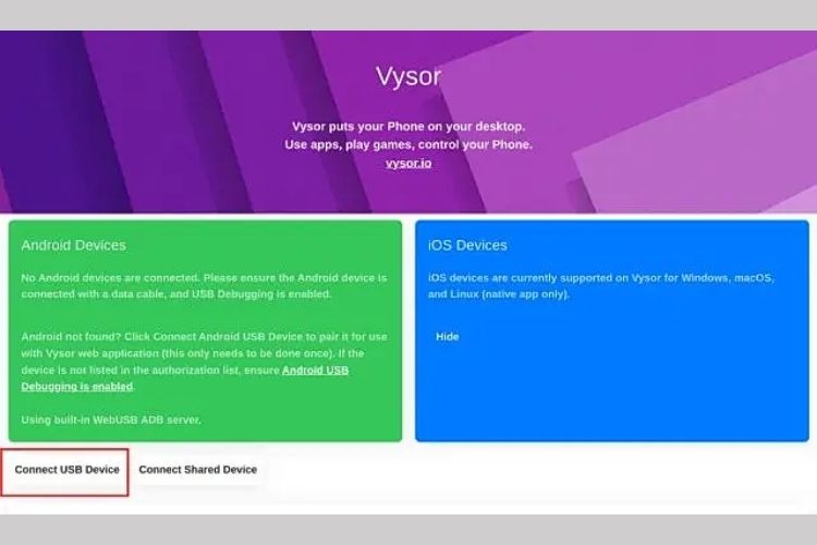 Trình chiếu điện thoại Android trên Chromebook thông qua phần mềm web Vysor
