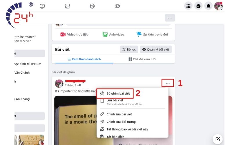 Cách bỏ ghim bài viết trên trang cá nhân Facebook