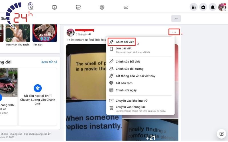 Cách ghim bài viết trên trang cá nhân Facebook trên điện thoại