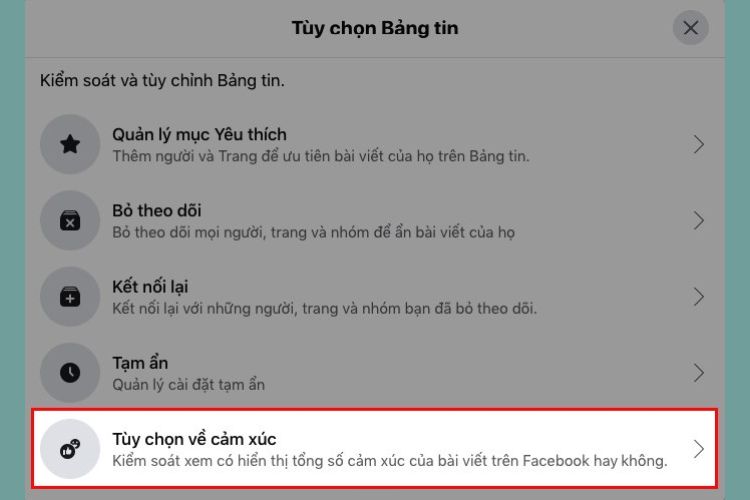 Chọn Tùy chọn về cảm xúc