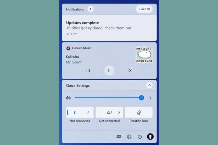 Windows 11 cũng có Trung tâm hành động mới