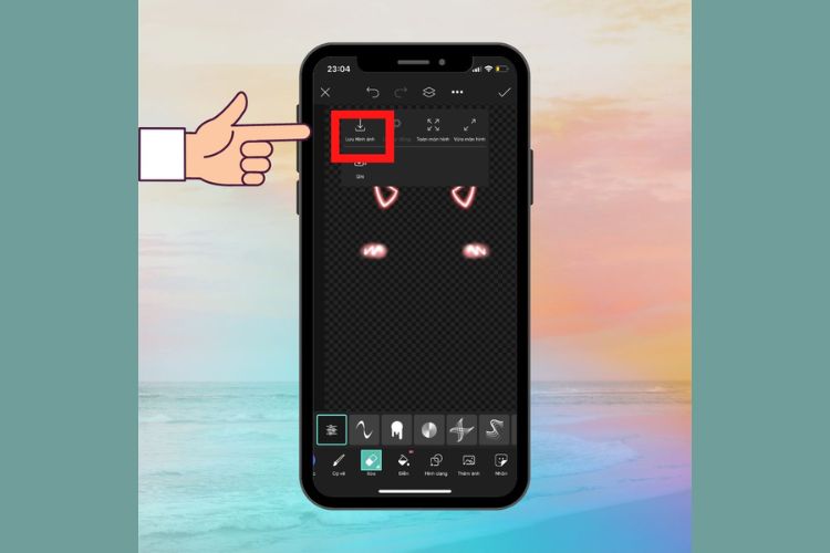  Ấn chọn Lưu hình ảnh để lưu filter đã tạo về điện thoại