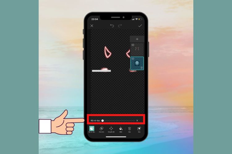 Kéo Độ mờ đục trở về 0 để toàn bộ khuôn mặt Scan được loại bỏ