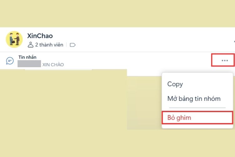 Hướng dẫn bỏ ghim tin nhắn Zalo trên laptop