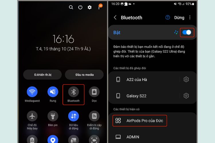  Dò tìm và chọn tên thiết bị AirPods hiển thị trên danh sách để kết nối với điện thoại.