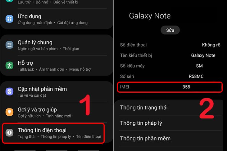 kiểm tra thời hạn bảo hành samsung bằng IMEI cài đặt