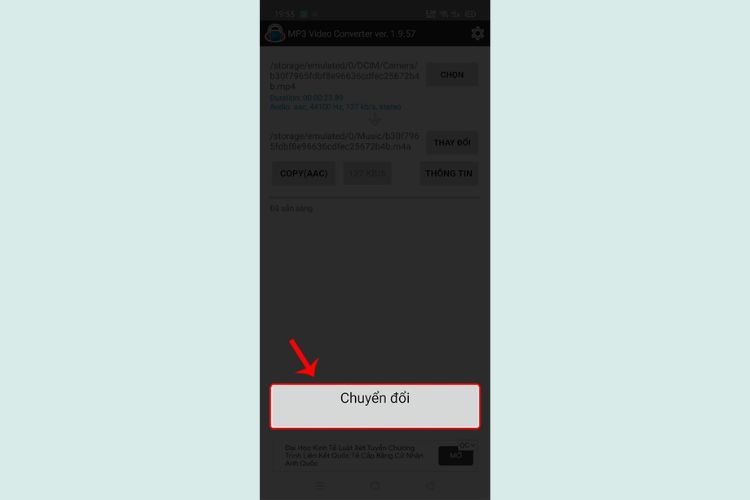 Chọn Chuyển đổi và đợi ứng dụng chuyển video TikTok đã chọn sang dạng bài nhạc