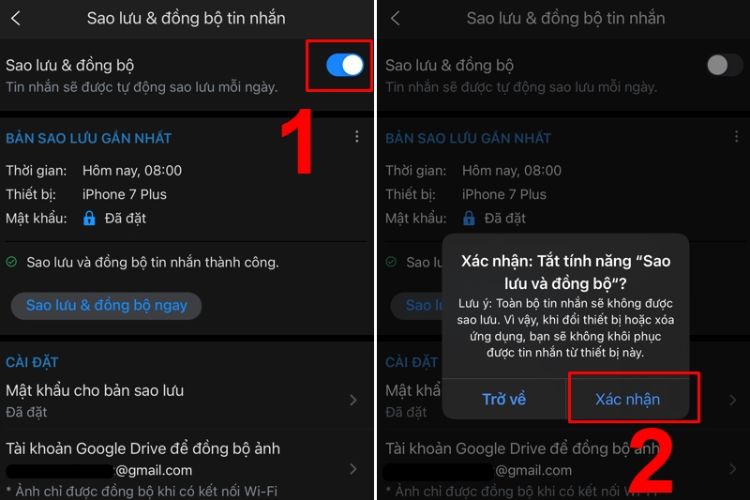 Làm thế nào để dừng quá trình sao lưu tin nhắn?