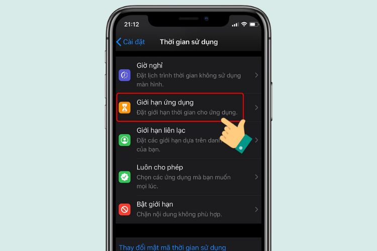 Để tiến hành thiết lập bảo mật, bạn chọn mục Giới hạn ứng dụng.