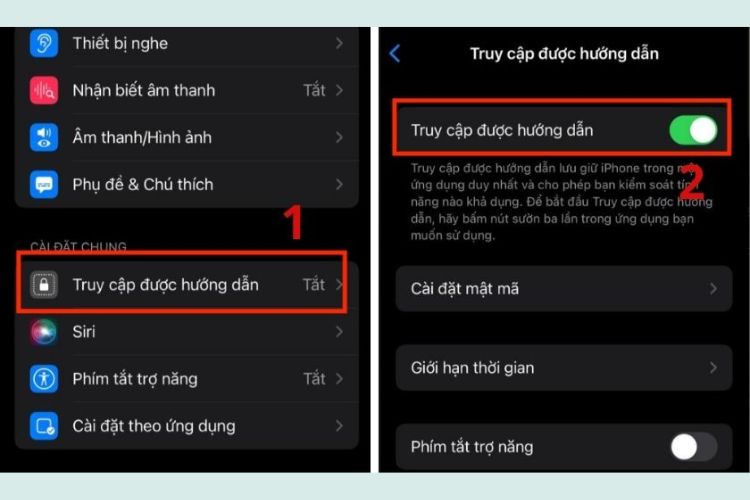  Tại mục Trợ năng, chọn Truy cập được hướng dẫn và kích hoạt quyền Truy cập được hướng dẫn