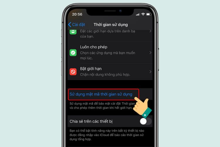 Chọn Sử dụng mật mã thời gian sử dụng.