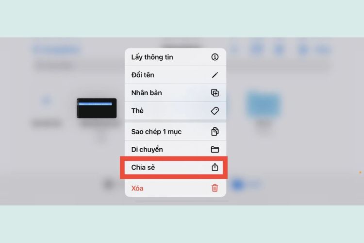 Bấm giữ tệp tin vừa xuất rồi chọn Chia sẻ.