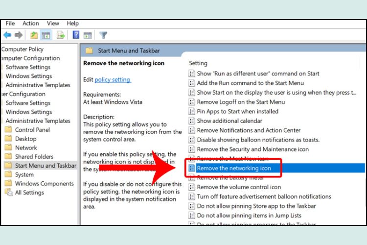 Click đúp vào Remove the networking icon