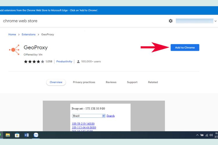 Tải tiện ích Geoproxy về máy và chọn vào “Add to Chrome”.