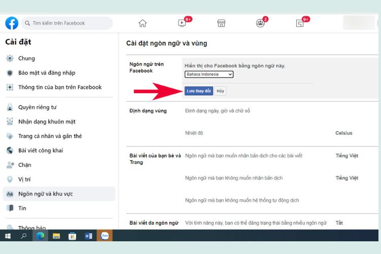 Bấm vào “Chỉnh sửa” và chỉnh sang ngôn ngữ “Bahasa Indonesia”