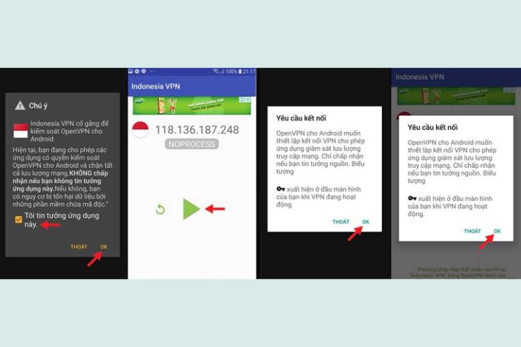 Mở ứng dụng OpenVPN và Indonesia VPN