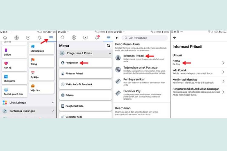 Nhấn vào “Informasi Pribadi” rồi chọn “Nama” để tiếp tục.