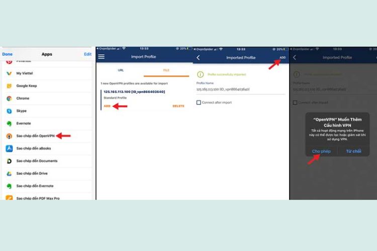 Bạn nhấn vào tùy chọn “Sao chép đến OpenVPN” rồi bấm “ADD”