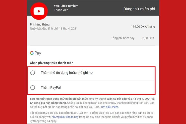 Chọn phương thức thanh toán 