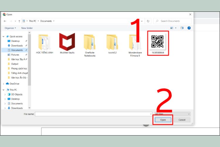 Chọn mã QR > Nhấn Open