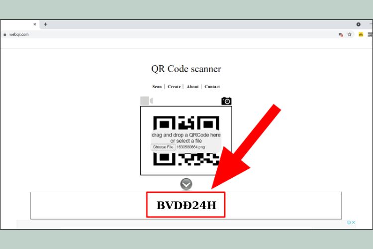 Nội dung của mã QR sẽ xuất hiện bên trong hộp thoại.