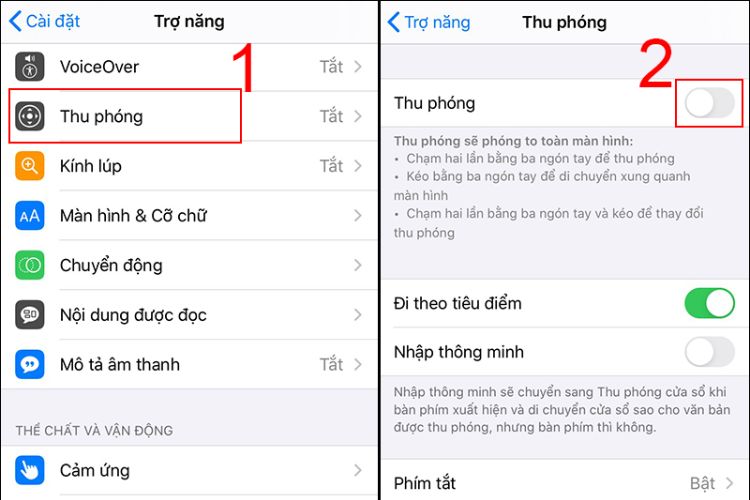 Nhấn chọn mục Thu Phóng