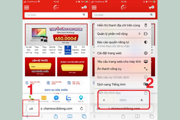 điều chỉnh cỡ chữ trên iphone