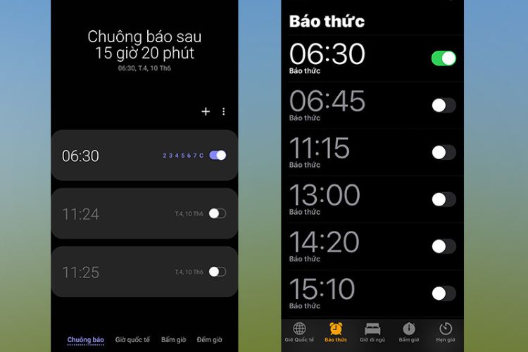Kích hoạt chuông báo thức và cài đúng giờ
