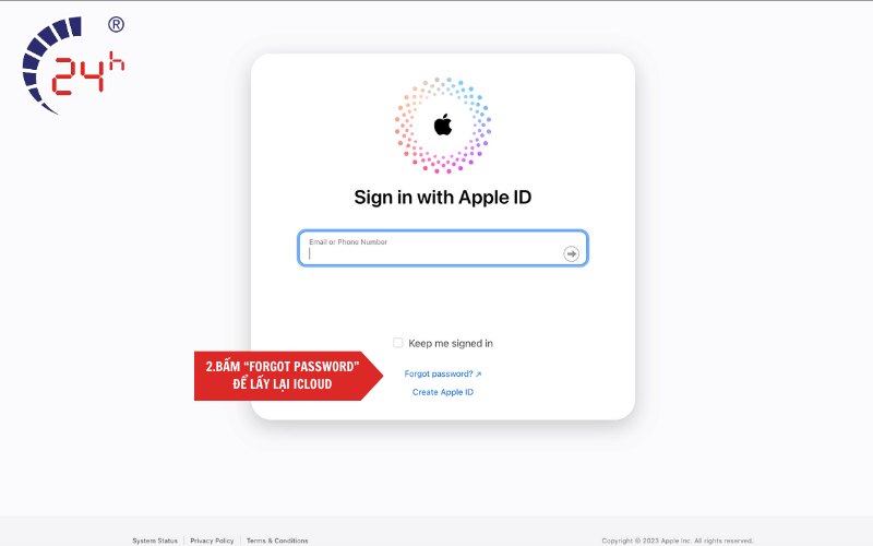 Chọn quên mật khẩu iCloud