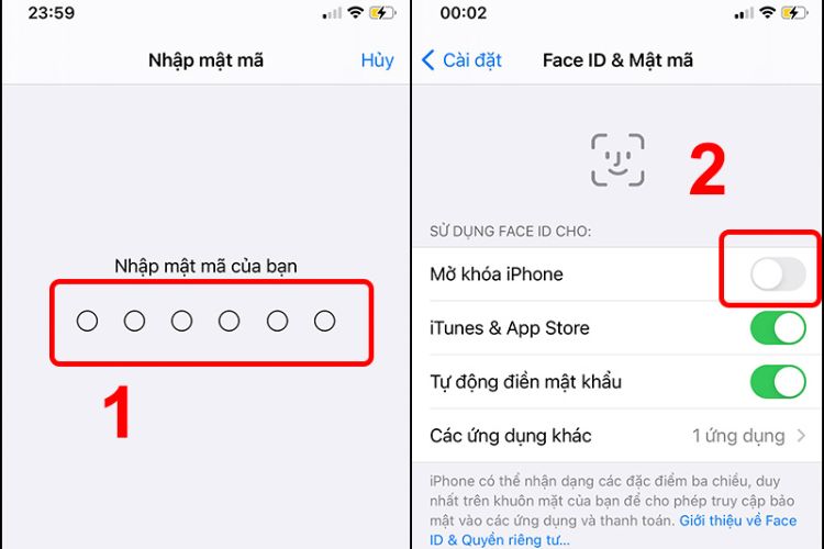 Bật, tắt chức năng Face Id cũng là một cách đơn giản để sửa lỗi Face ID