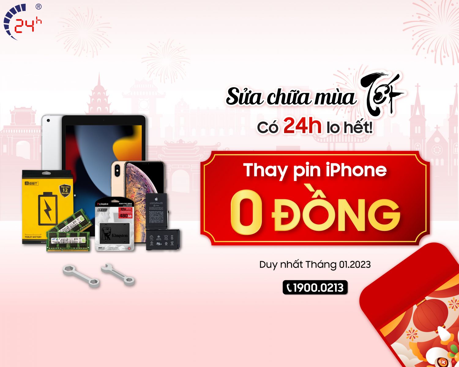 Sữa chữa mùa TẾT - Có 24h lo hết! (Thay pin iPhone giá 0 đồng)