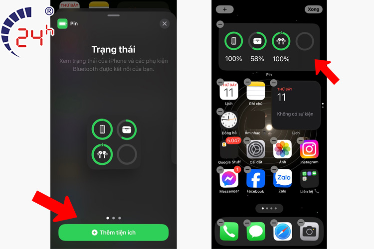 cách hiện phần trăm pin iphone