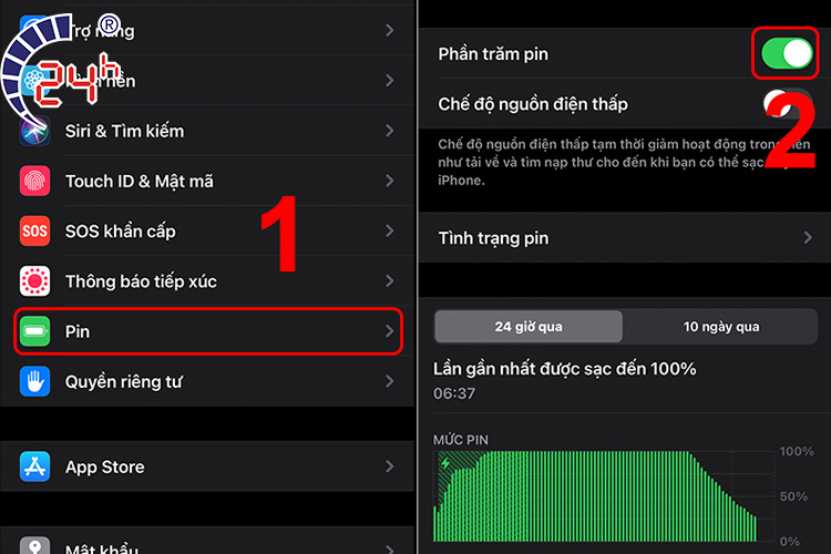 cài đặt hiển thị phần trăm pin trên iphone