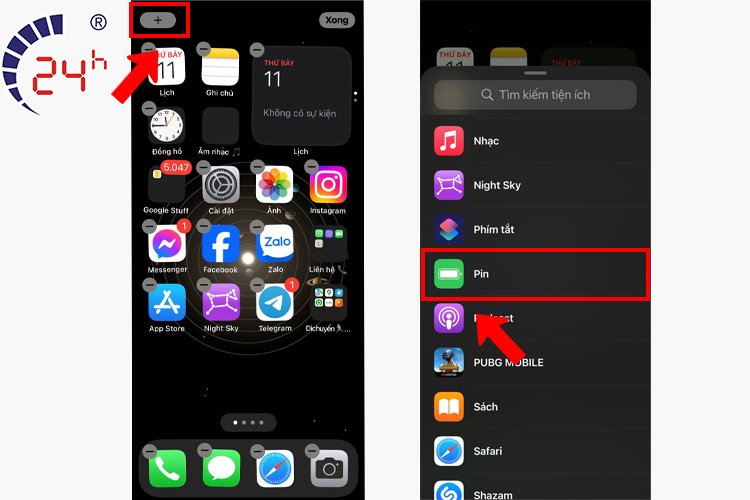 hiện phần trăm pin iphone