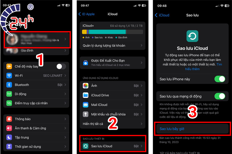 Sao lưu dữ liệu iCloud