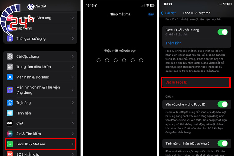 thiết lập lại Face ID