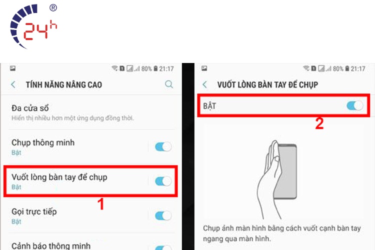 vuốt cạnh bàn tay để chụp màn hình