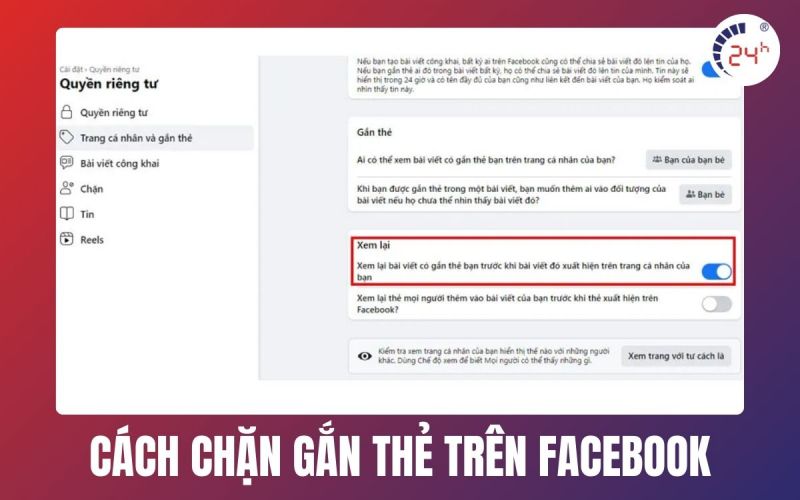 cách chặn gắn thẻ trên facebook