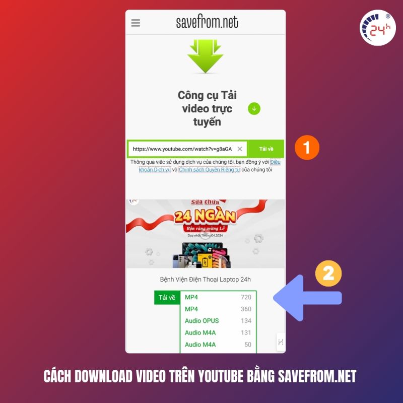 cách tải video trên youtube về điện thoại bằng savefrom.net