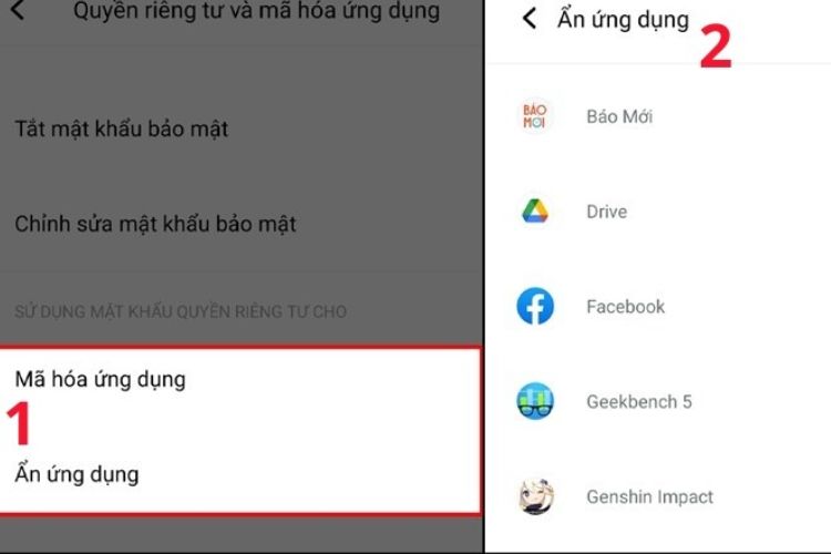 Chọn mã hóa ứng dụng hoặc ẩn ứng dụng trong danh sách và kích hoạt 